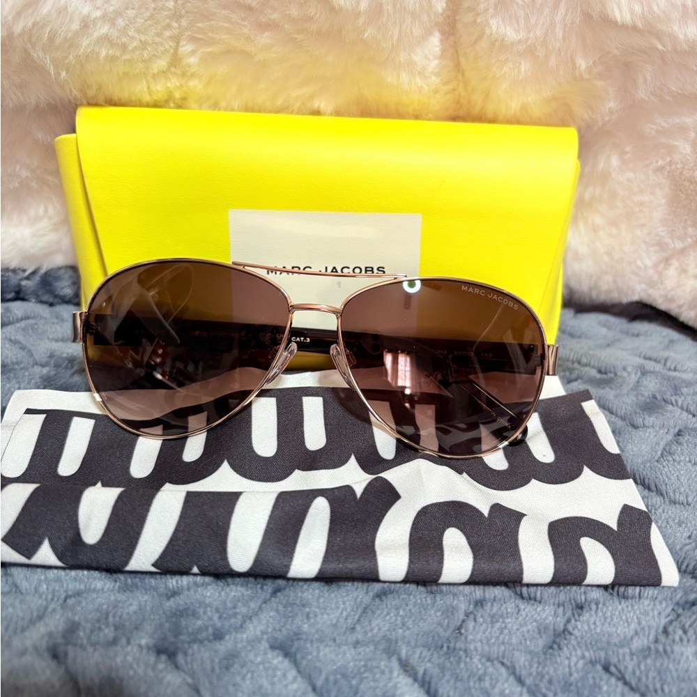Marc Jacobs Gold and Brown Aviator Sunglasses